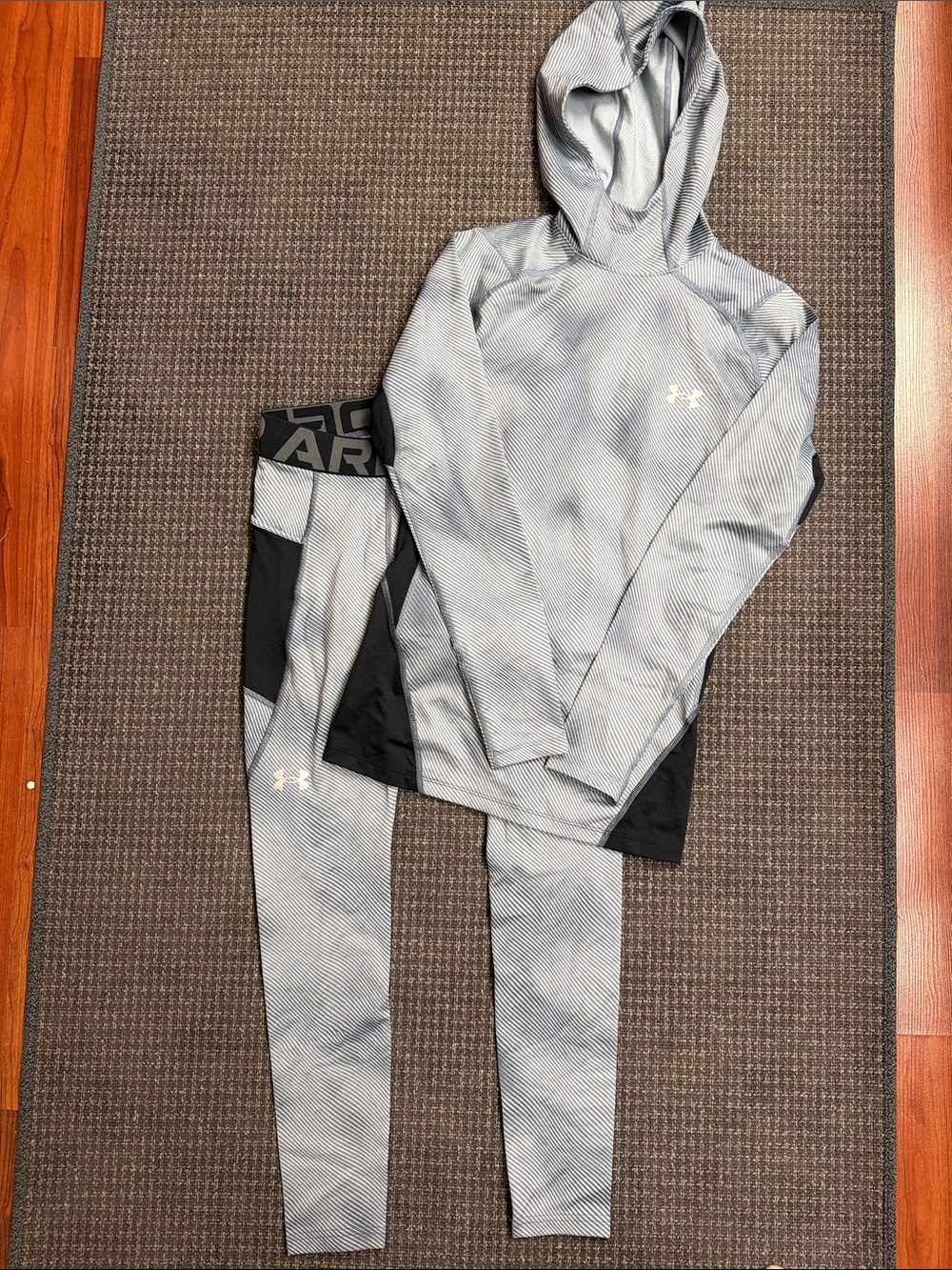 Under Armour Kids Light Gray and Black Hooded Legging Set